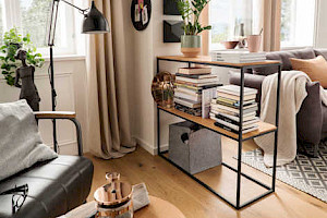 Konsolentisch schmal Massivholz Metallgestell Z21652-1