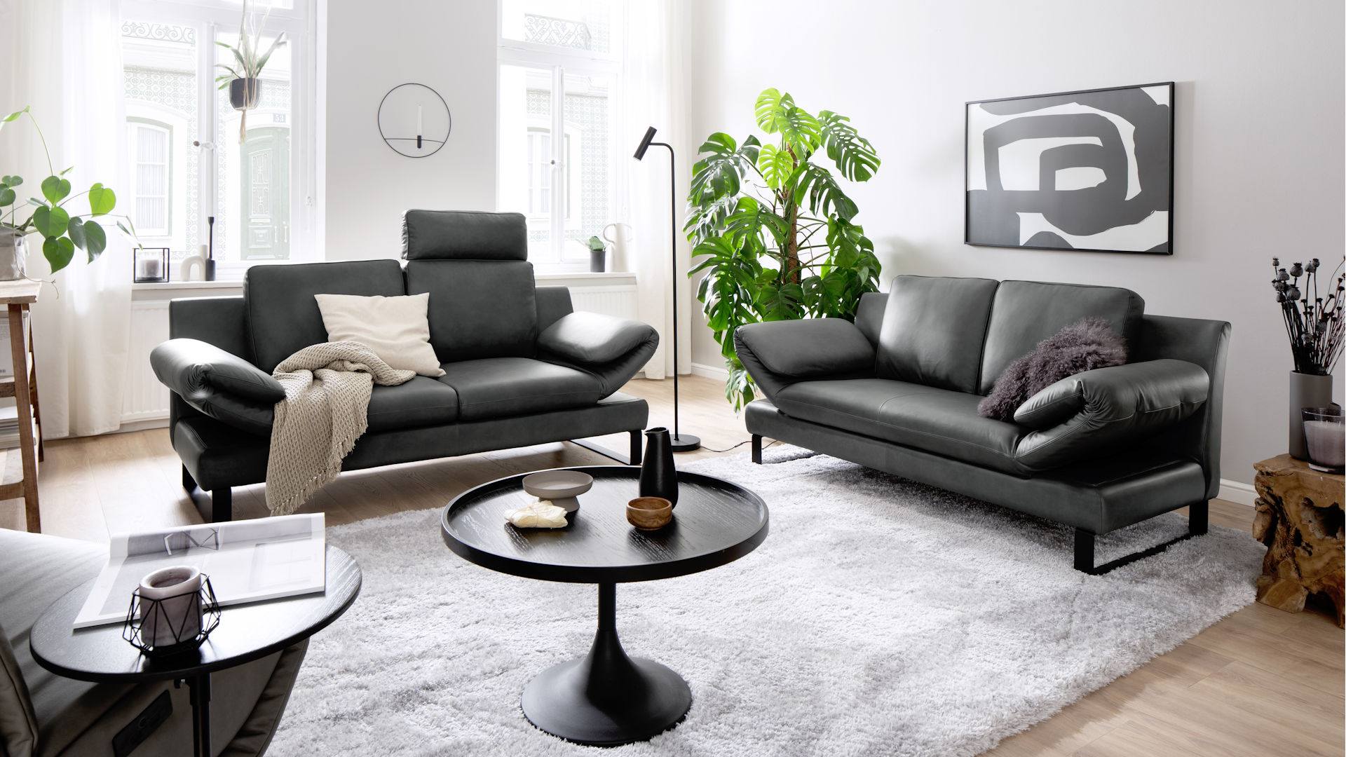 Ledersofa Kombination schwarz Z21857 - stilvoll elegant