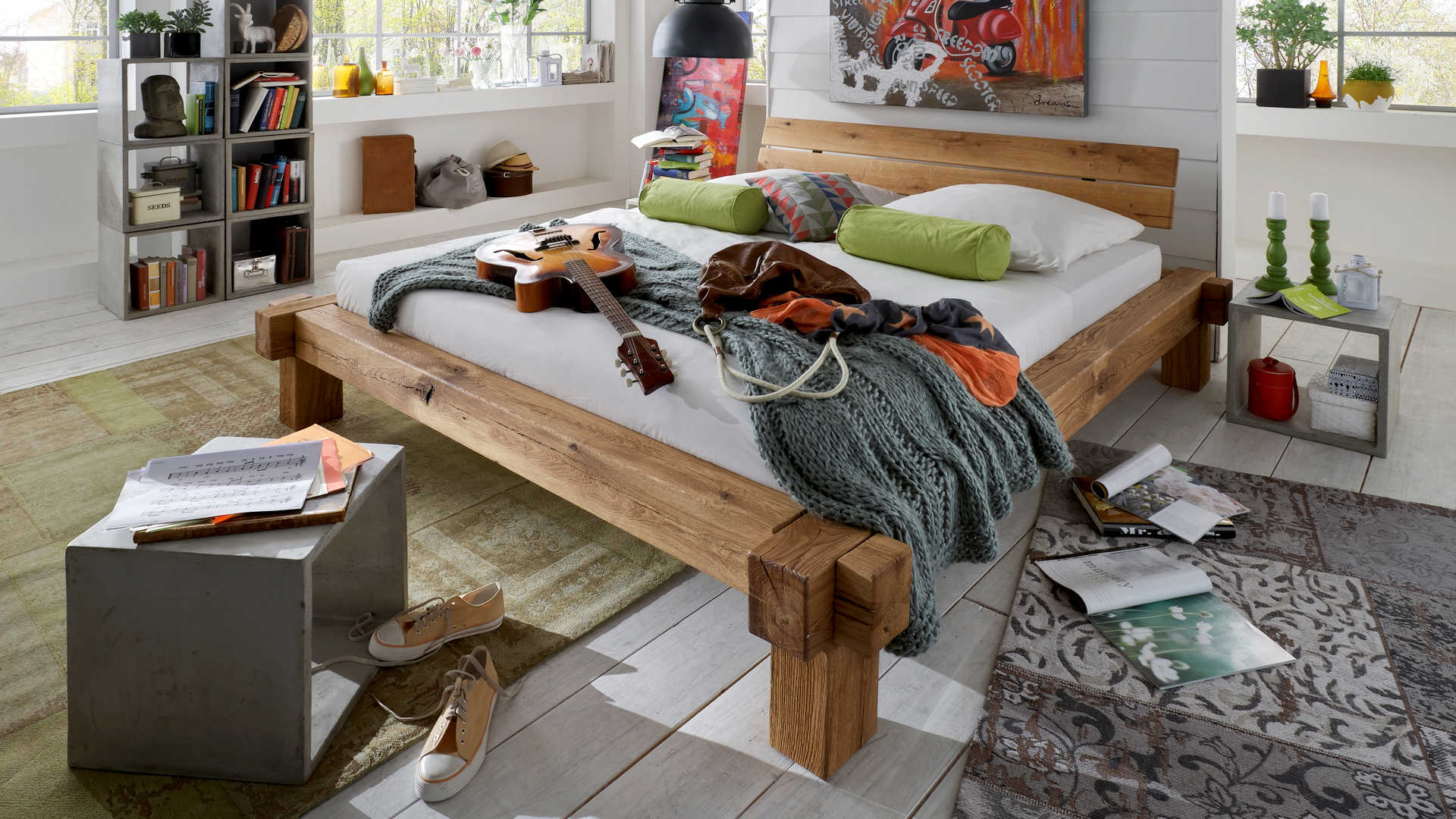 Balkenbett Wildeiche massiv Z21914-2