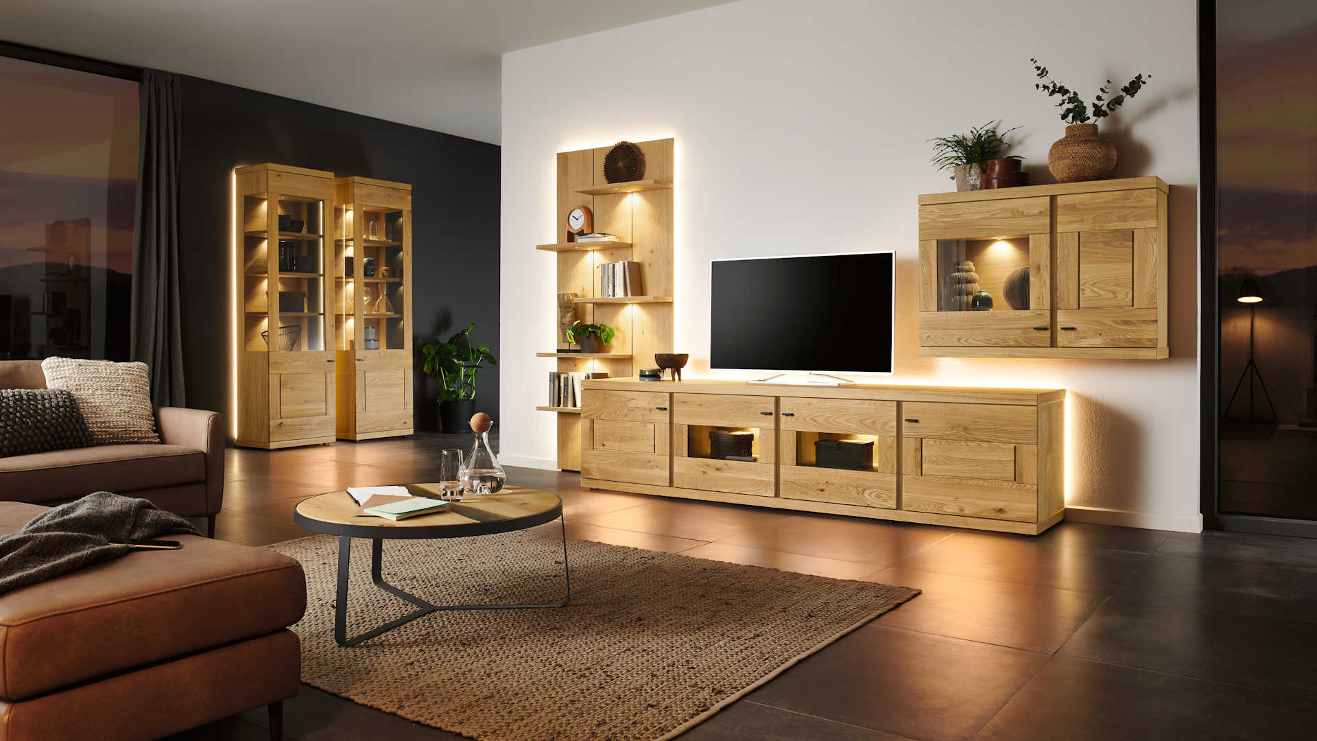 Wohnwand modern Z21991-3 - Wildeiche hell soft gebürstet