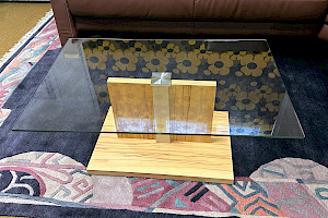 Couchtisch rollbar Kernbuche + Glas