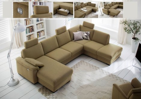 Polstergarnitur Z22267-1 - Stoffbezug, Ecke-2.5-Sitzer-Longchair, Relaxfunktion, Querschläfer