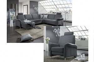 Polstereckgarnitur Z22308 - Stoffbezug, Canape-3-Rundecke-2-Sitzer inkl Sessel