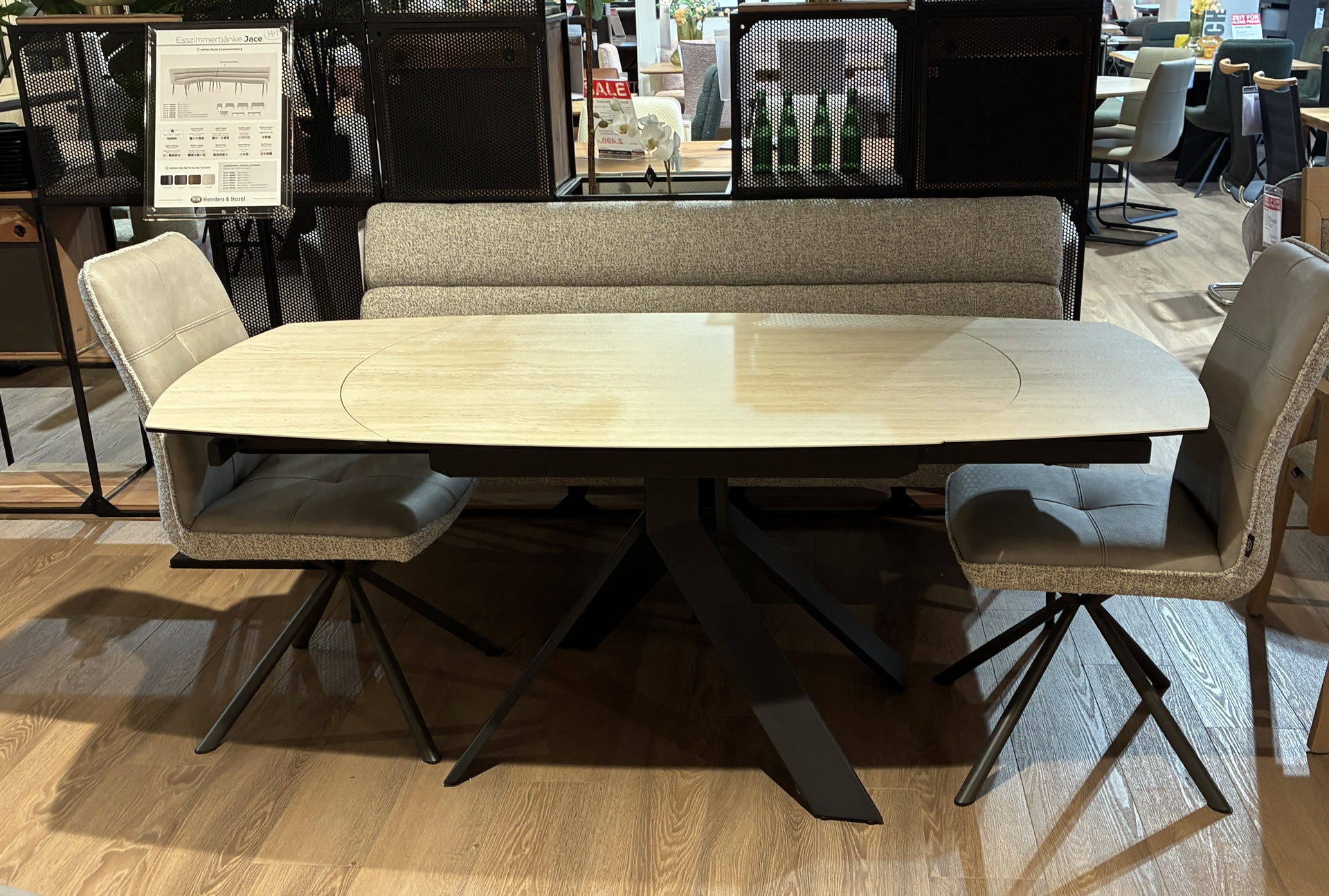 Auszieh-Esstisch mit Keramikplatte Travertin